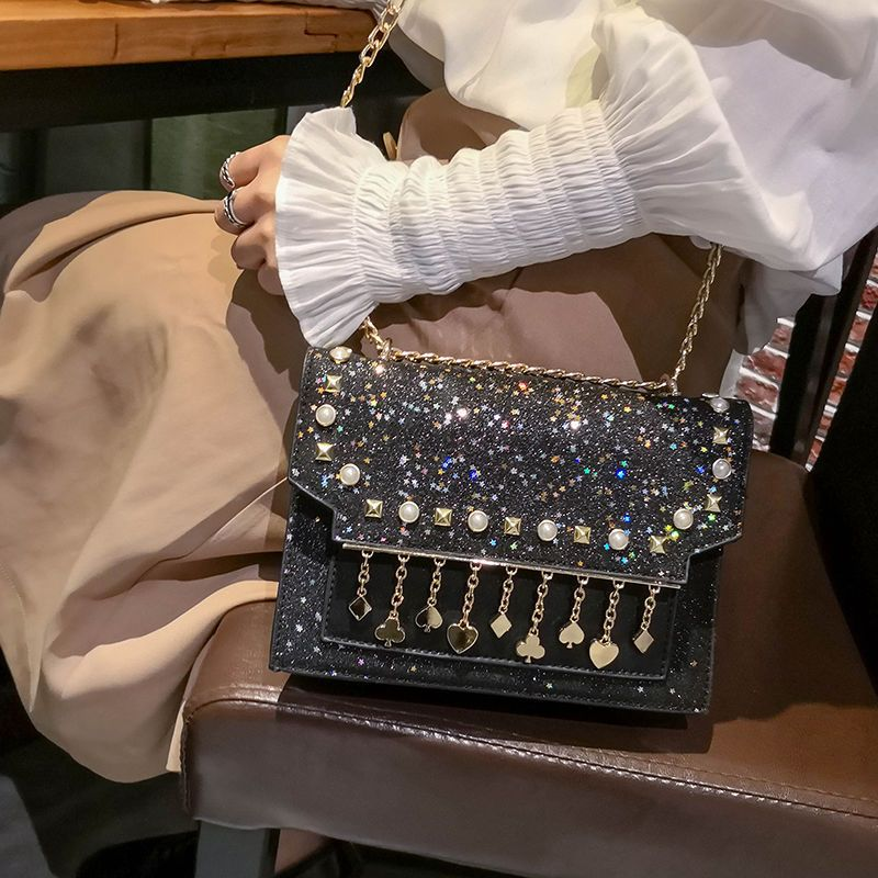 Net red spot women's bag 2023 woven flower new double layer tide single shoulder crossbody bag hundred chain small square bag_voghion.com