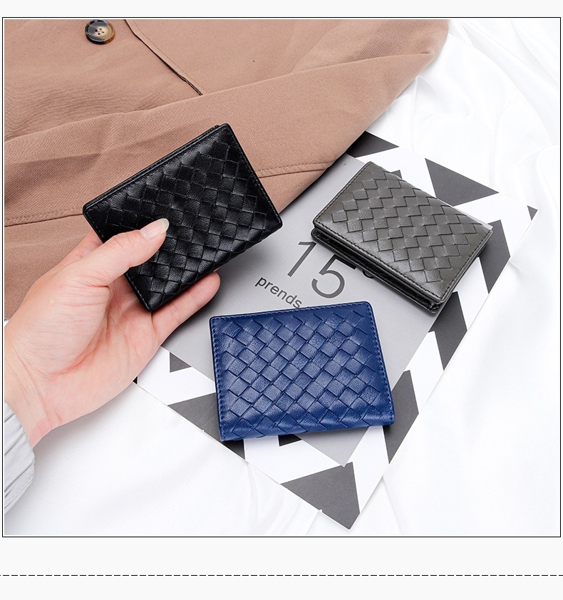 Designer heren- en damestas van geweven schapenvacht Nieuwe visitekaartjestas Multifunctionele leren tas Kaartclip voor heren Eenvoudige nulportemonnee_voghion.com
