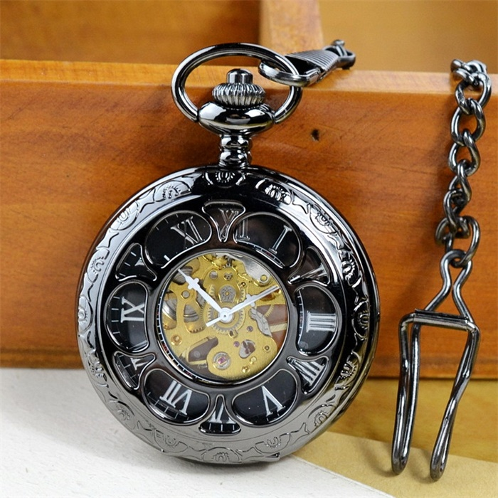 Vintage transparant zakhorloge met holle achterkant clamshell student Heren en dames Mechanisch uurwerk Geromaniseerd handmatig mechanisch herenzakhorloge_voghion.com
