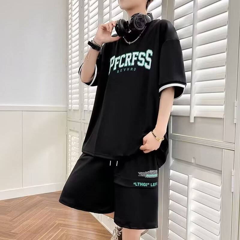 Men's Suit Set Matching Short-Sleeved Shorts Youth Casual Sports Shorts Two-Piece_voghion.com