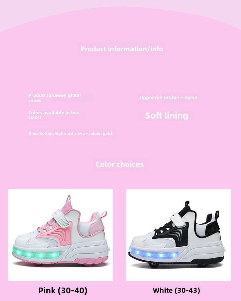 Children's runaway shoes Girls' automatic pulley sneakers Boys' children's mother and child with wheels sneakers Adult double-wheel deformation skates_voghion.com
