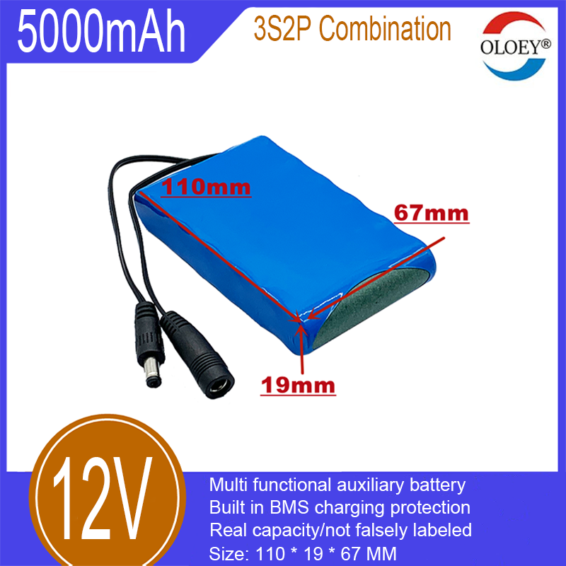 12V lityum iyon şarj edilebilir pil, 3S2P, 5000mAh, dahili BMS şarj koruması, dış mekan aydınlatması, bisiklet aydınlatma yardımı vb. için kullanılır_voghion.com