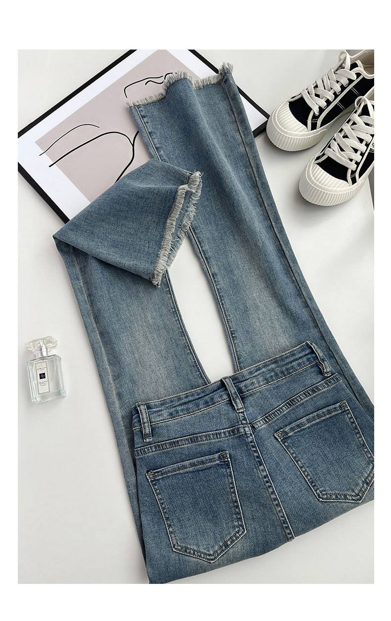 Summer New Fringe Jeans Women's Student High-waisted Elastic Slimming Bootcut Pants Vintage Thin Bell-bottom Pantsins_voghion.com
