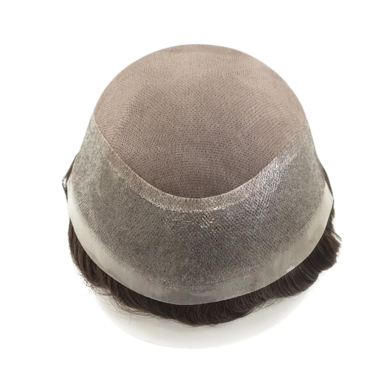 Mono PU Toupee For Men 100% Human Hair Replacement System Durable Base Hair Pieces Natural Hairline Real Mens Wig Medium Brown Color #4_voghion.com