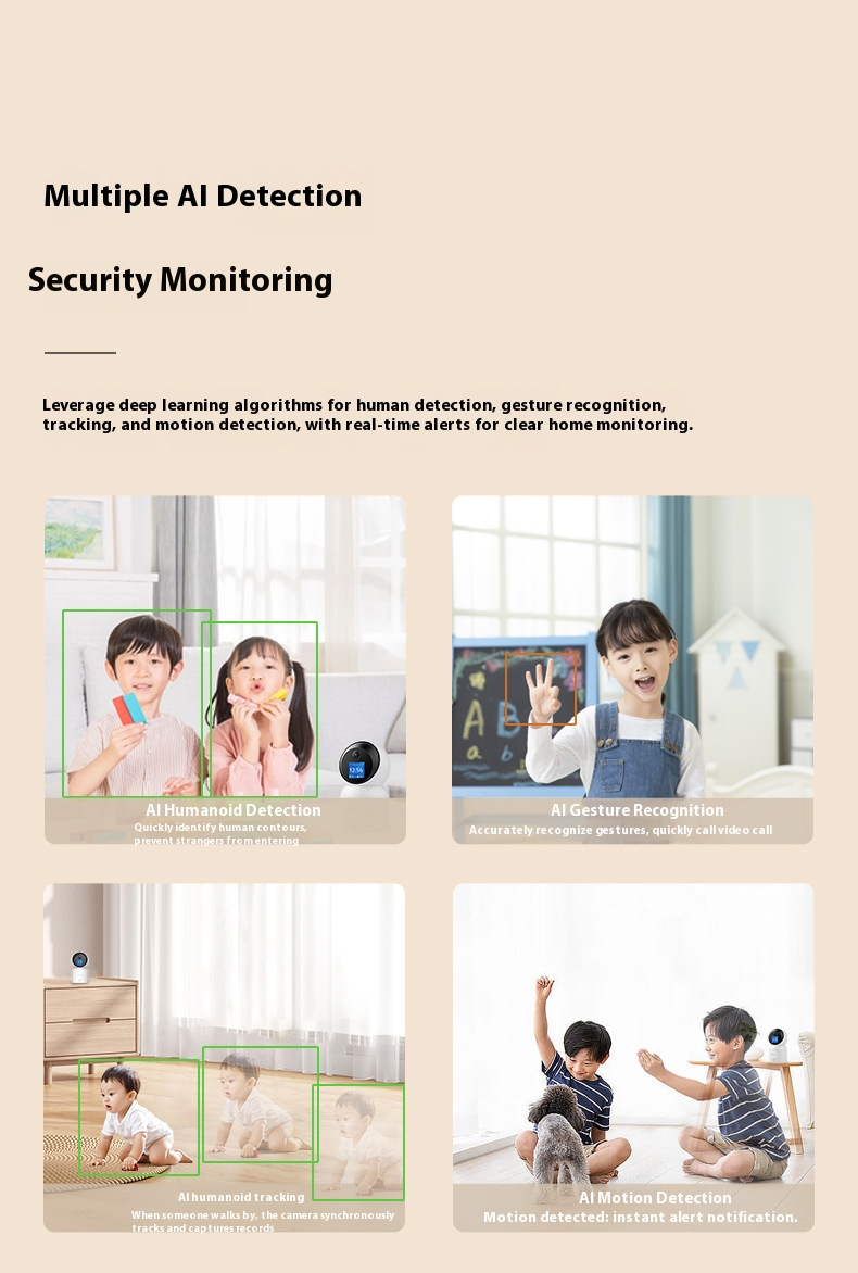 Cámara de seguridad WiFi para interiores de 4 MP: detección de personas con IA, movimiento horizontal y vertical de 360°, visión nocturna a color y audio bidireccional, resistente a la intemperie IP66 (modelo: C-519M)_voghion.com
