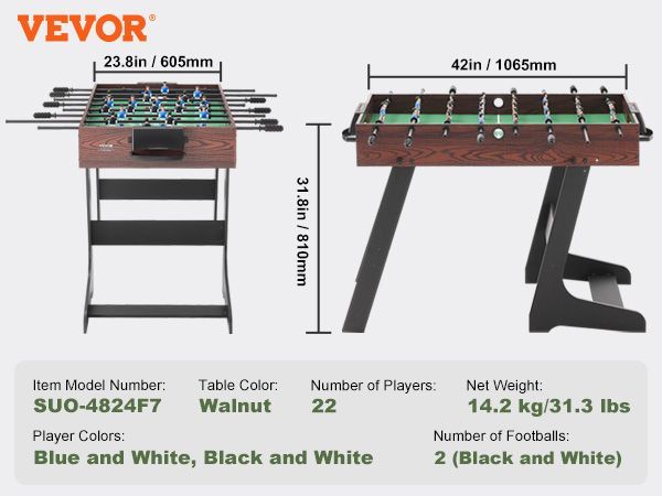 VEVOR Folding Foosball Table, 42 Inch Standard Size Foosball Table, Indoor Full Size Foosball Table For Home, Family, And Game Room, Soccer With Foosball Table Set, Includes 2 Balls_voghion.com