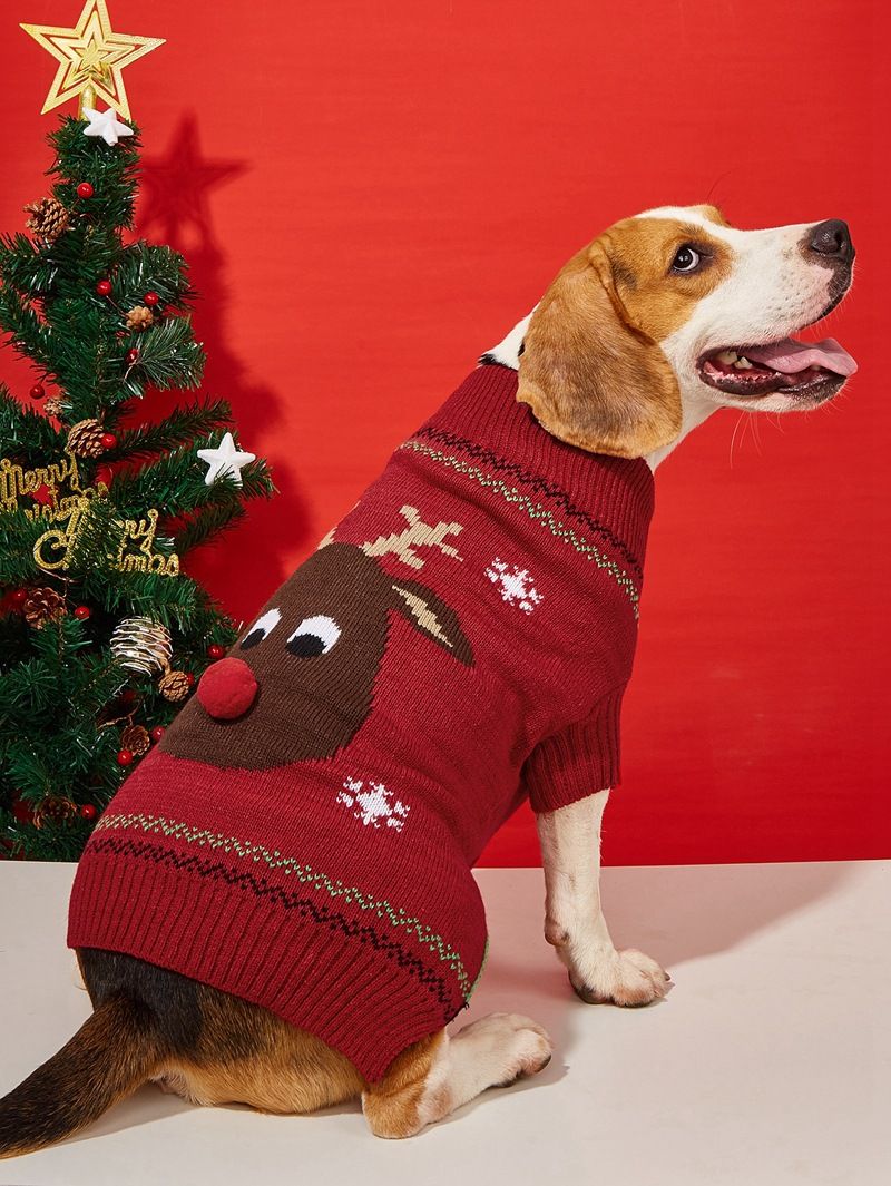 Christmas pet Clothing Red Nose Deer pet sweater Poodle Teddy Small medium large dog sweater_voghion.com