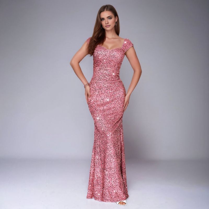 Comércio exterior oriental transfronteiriço INS cor sólida decote em V lantejoulas suspensório cintura alta vestido de noite saia rabo de peixe vestido de saia longa_voghion.com
