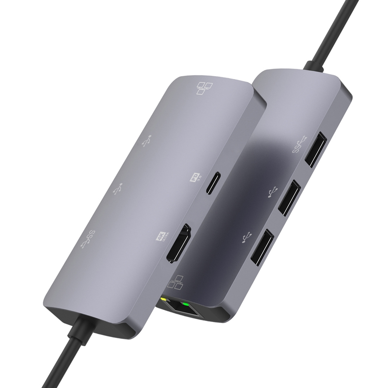 USB-C / Type-C bærbar multifunksjonell HUB-dokkingstasjon (grå)_voghion.com