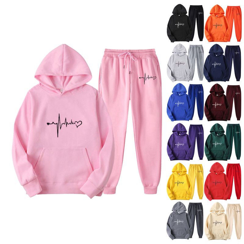 Women's loose casual hoodies, plus-size printed velvet sweatshirts and sweatpants_voghion.com