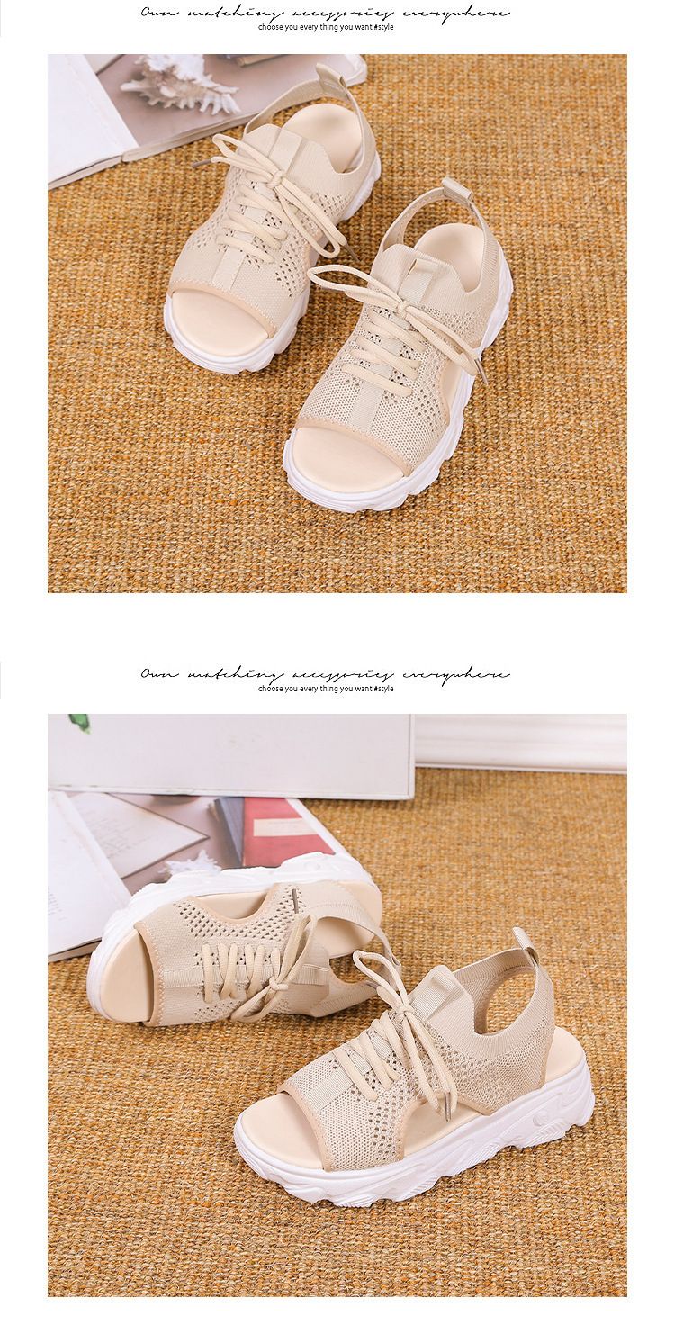 42 Große Sportarten für den Sommer im neuen Stil für Damen, dicker Flyknit, weich, lässig, flacher Boden, hohle Strandsandalen_voghion.com