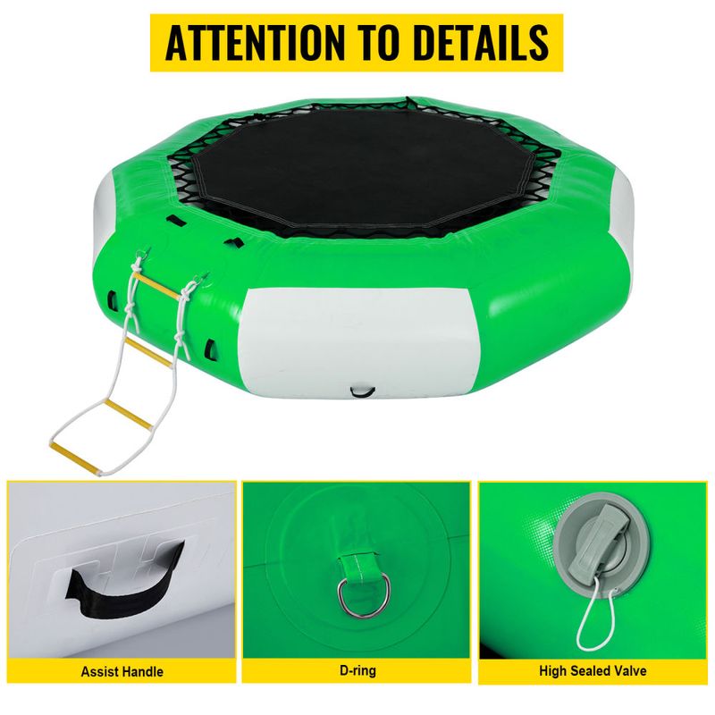VEVOR Inflatable Water Trampoline 10FT , Round Inflatable Water Bouncer with 4-Step Ladder, Water Trampoline in Green and White for Water Sports._voghion.com