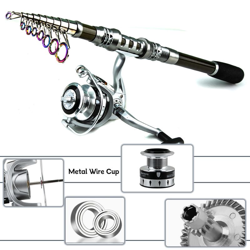Carrete telescópico portátil de fundición larga, equipo de señuelo, caña, conjunto completo, pesca en el mar, cebo blando, anzuelo, línea_voghion.com