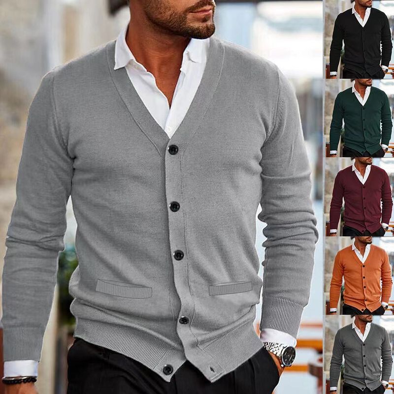 Cardigan in maglia con scollo a V da uomo – Maglione a maniche lunghe slim fit (M-5XL) – Essenziale per autunno/inverno_voghion.com