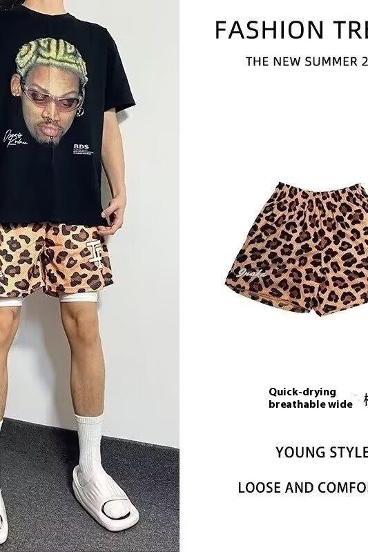 Summer shorts, men's trendy leopard print, loose and trend, versatile Korean version of cropped pants for casual wear_voghion.com