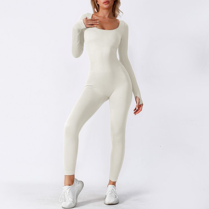 vvcx 2025s Threaded Seamless Yoga Integrated Sports Training Fitness Suit High Elasticity Tummy Control Shapewear One-Piece_voghion.com