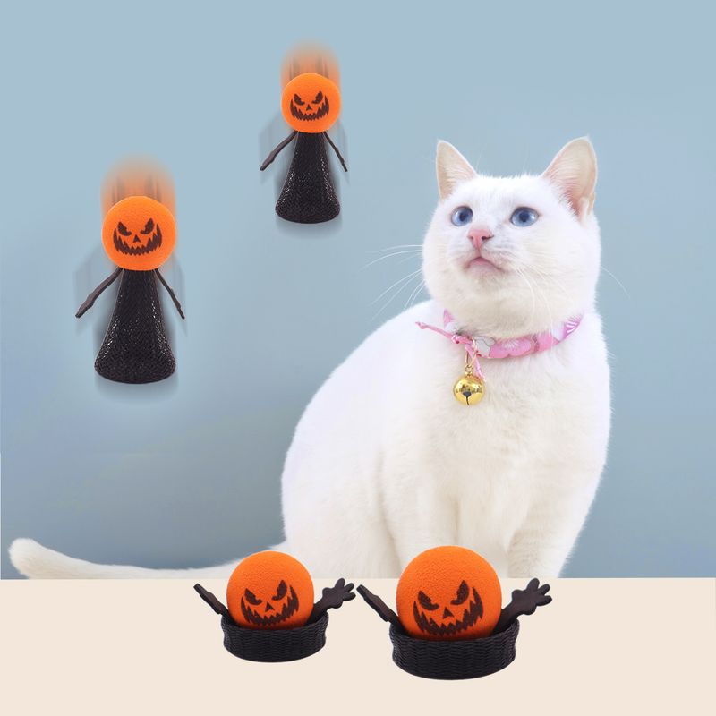 Marionnette à doigt auto-divertissante pour chat, jouet d'Halloween en EVA avec tête de citrouille et elfe sauteur_voghion.com