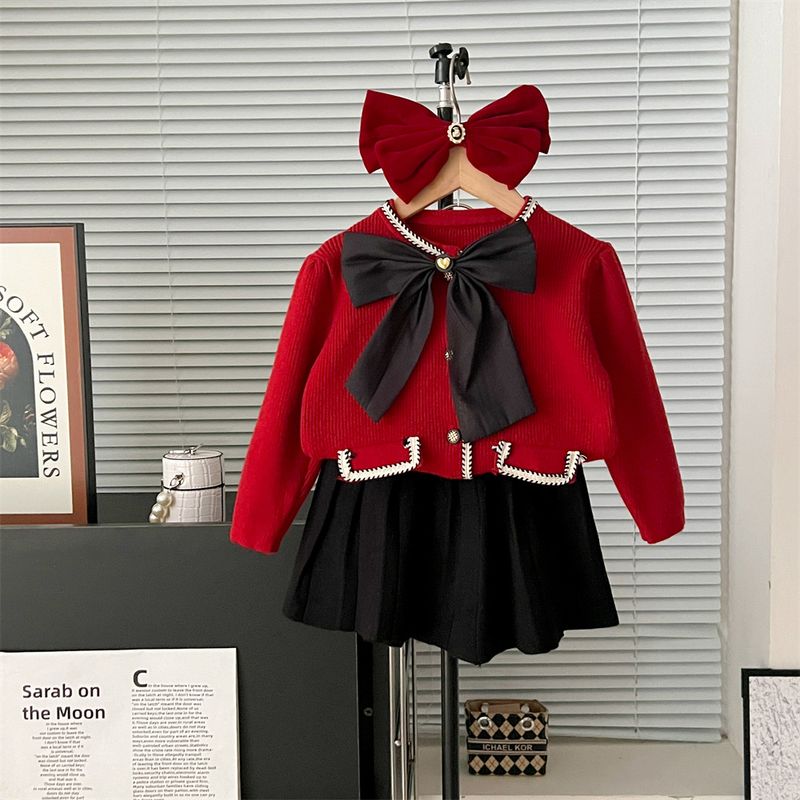 2024 herbst Und Winter Neue Mädchen Pullover Kleid Koreanische Version Herbst Und Winter Bogen Gestrickte Puff Sleeve_voghion.com