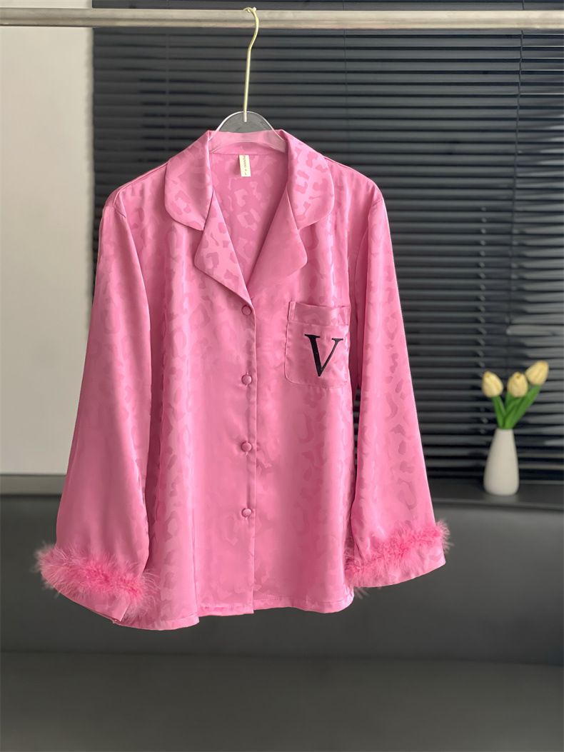 Luxury Feather-Touch Silk-Like Pajama Set – Elegant V-Neck Loungewear For Women (M-XL)_voghion.com