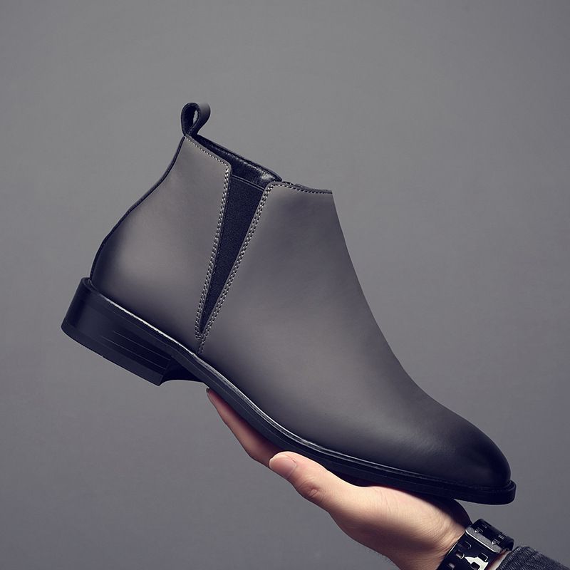 Dickbesohlte Werkzeugstiefel Herren Retro-Leder Outdoor Lokomotivstiefel Erhöhender Reißverschluss Leder Martin Stiefel Herren Kurze Stiefel_voghion.com