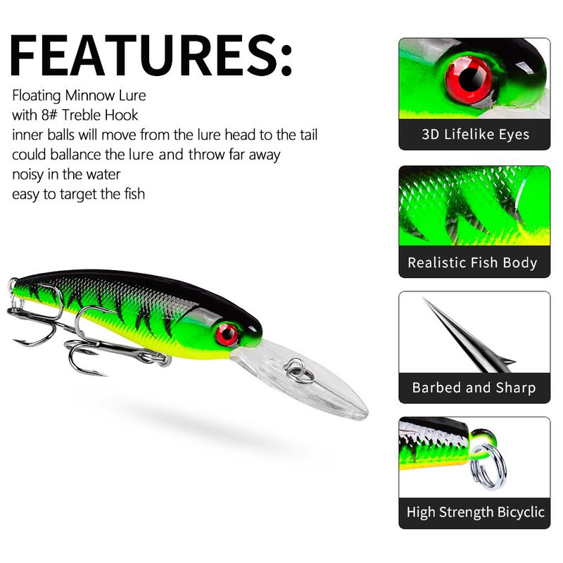 Schwimmender Minnow-Kunststoff-Hartköder 9 cm/7 g bionischer Köder für Bass und Barsch, Süßwasser, Salzwasser, Angelköder_voghion.com