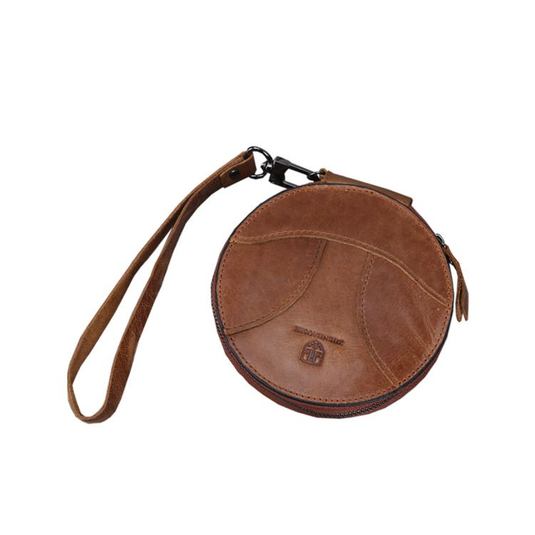 Genuine Leather Card Holder Round Purse Top Layer Cowhide Zipper Small Portable Handmade Storage Coin Organizer_voghion.com
