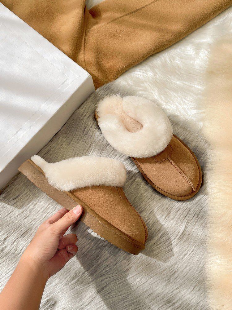 Pantofole soffici con suola spessa da donna, stivali da neve in peluche ricoperti da un unico pezzo, pantofole in cotone slip-on per l'inverno_voghion.com