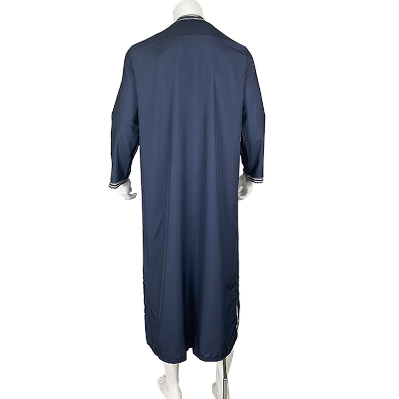 Bahar Stand Yaka Baskılı Erkek Giyim Etnik Stil Gevşek Uzun Tek Parça Müslüman Bornoz_voghion.com