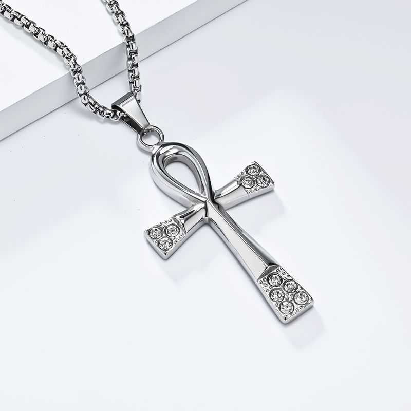 Antico simbolo di vita egizio in acciaio inossidabile con croce ankh collana gioielli ciondolo a forma di croce a T_voghion.com
