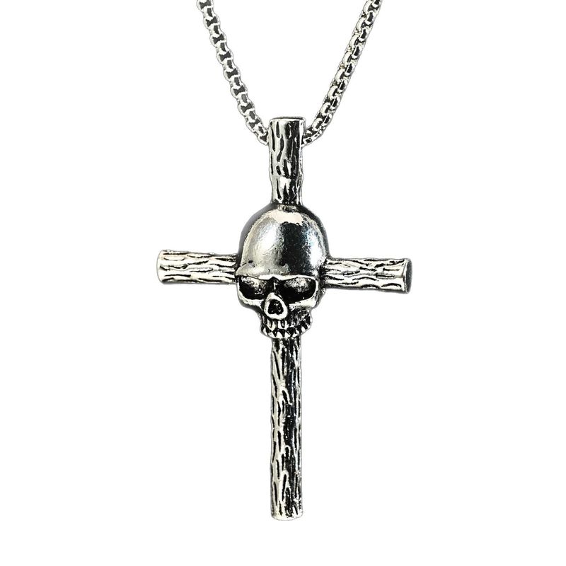Fashion Gothic Sty Skull Design Cross Stainss Steel Pendant Necklace For Men European And American Halloween_voghion.com