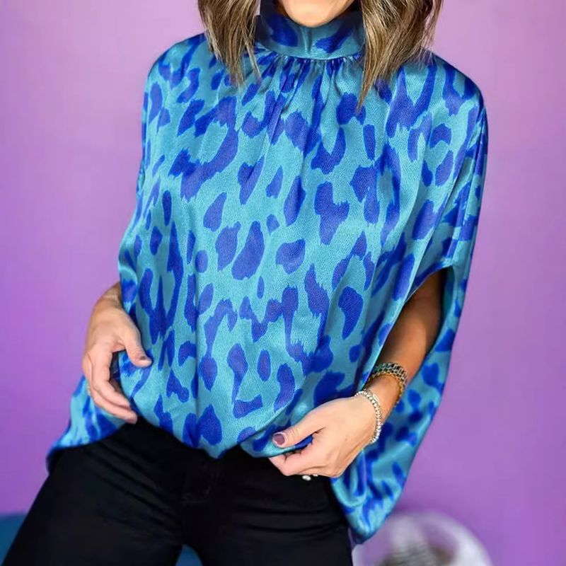 Shiying's new high neck top for autumn casual women's clothing, leopard print long sleeved shirt_voghion.com