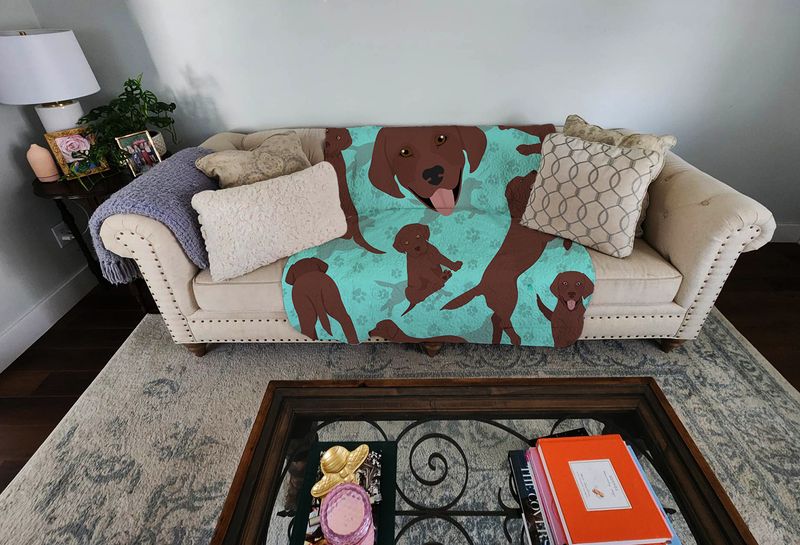 Chocolate Labrador Retriever Quilted Blanket 50x60 Artwork Pattern Quilted Throw Blanket for Bed, Couch, Sofa, Soft and Lightweight_voghion.com