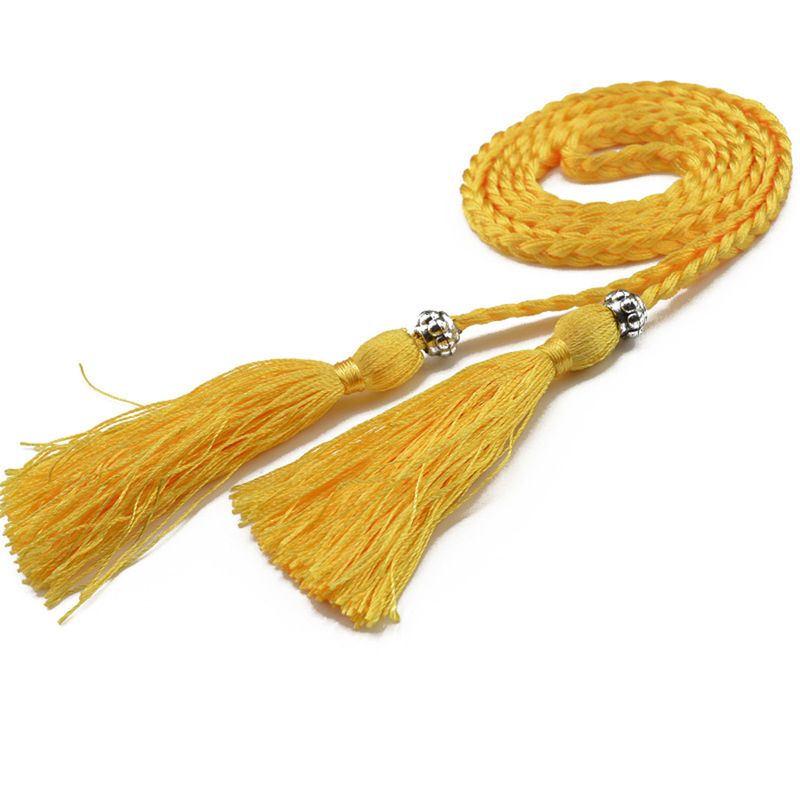 HOT Dunne Taille Touw Brei Riemen Etnische Stijl Mode Vrouwen Boho Effen Kleur Gevlochten Kwast Riem Voor Jurk Taillebanden_voghion.com