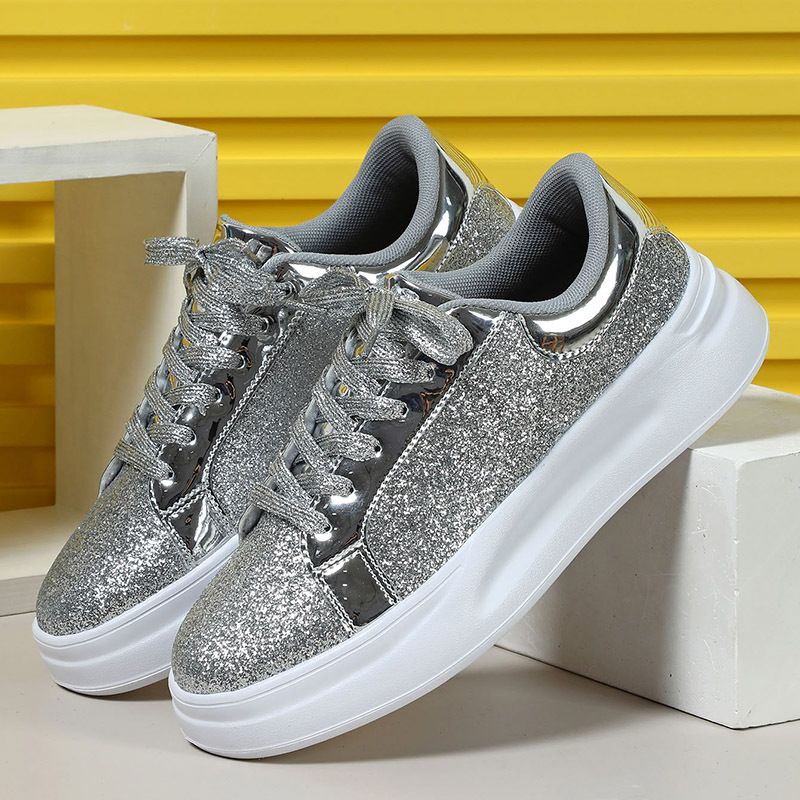 Sneakers alte con suola glitterata, spesse e taglie forti, lucide, versatili, alla moda, comode e alla moda, stile coppia, 25ss_voghion.com