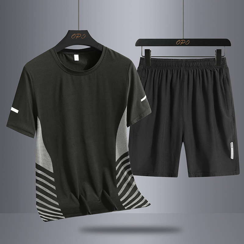 Seda de gelo secagem rápida terno masculino verão fino na moda marca solta manga curta shorts uniforme basquete um conjunto de esportes corrida_voghion.com