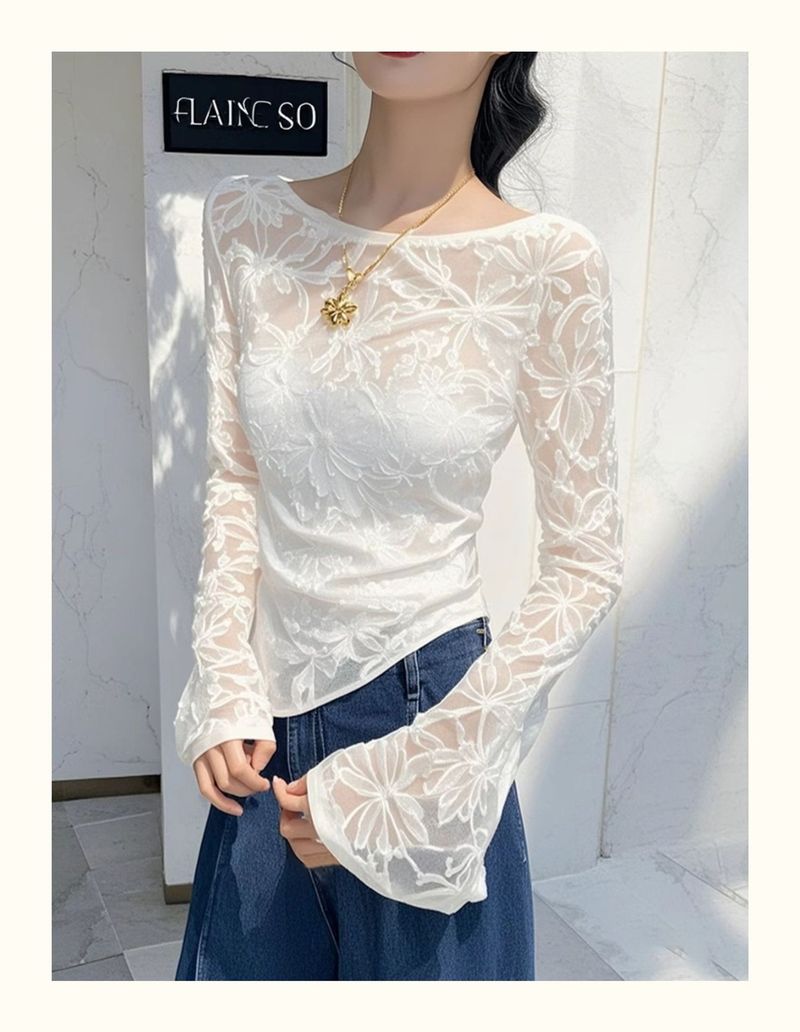 Maglietta con fondo in pizzo da donna, intimo in rete di alta qualità, temperamento sottile, unico e bellissimo top bianco per le donne_voghion.com