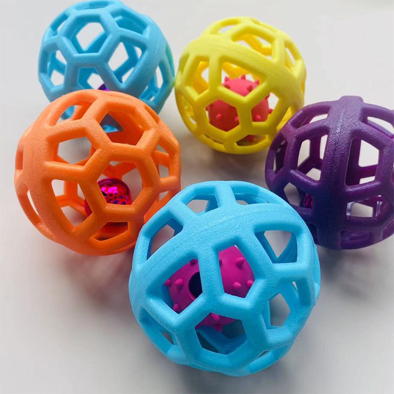 Hollow Out Puppy Cat TPR Rubber Bell Pet Toy Ball_voghion.com