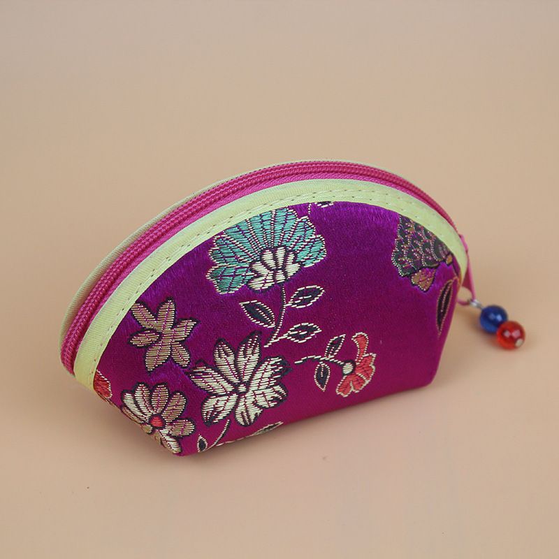 New Ethnic Style Single Zipper Wallet Floral Fabric Pattern Embroidered Coin Purse Clutch_voghion.com