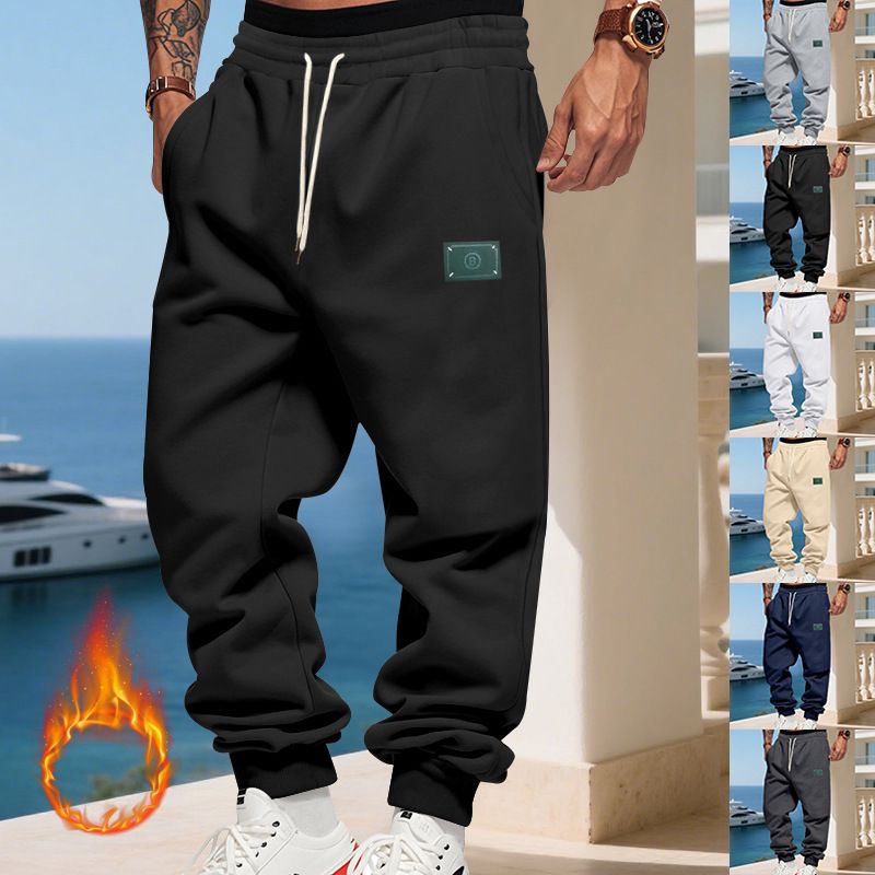 „Męskie spodnie dresowe z aksamitnymi mankietami – luźne, codzienne spodnie na zimę (czarne/szare/morelowe, S-XXXL)”_voghion.com