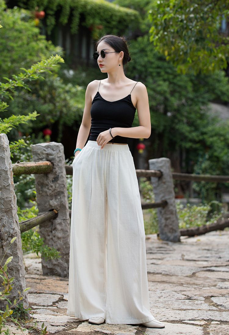 Women's Clothing Textured Linen Versatile Version Lengthen Legs Elegant and Chic Women's Skirt Pants Wide-leg Pants_voghion.com