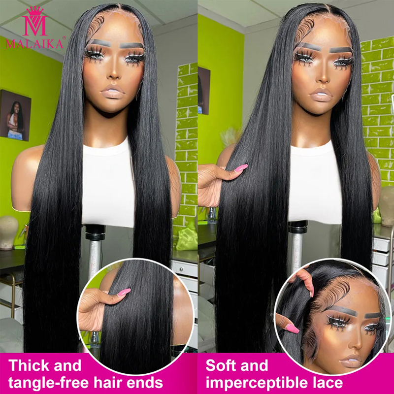 Parrucche anteriori in pizzo 13x4 Capelli umani Pre pizzicate Attaccatura dei capelli 180 Densità parrucche diritte per capelli umani per donne nere Colore nero naturale_voghion.com