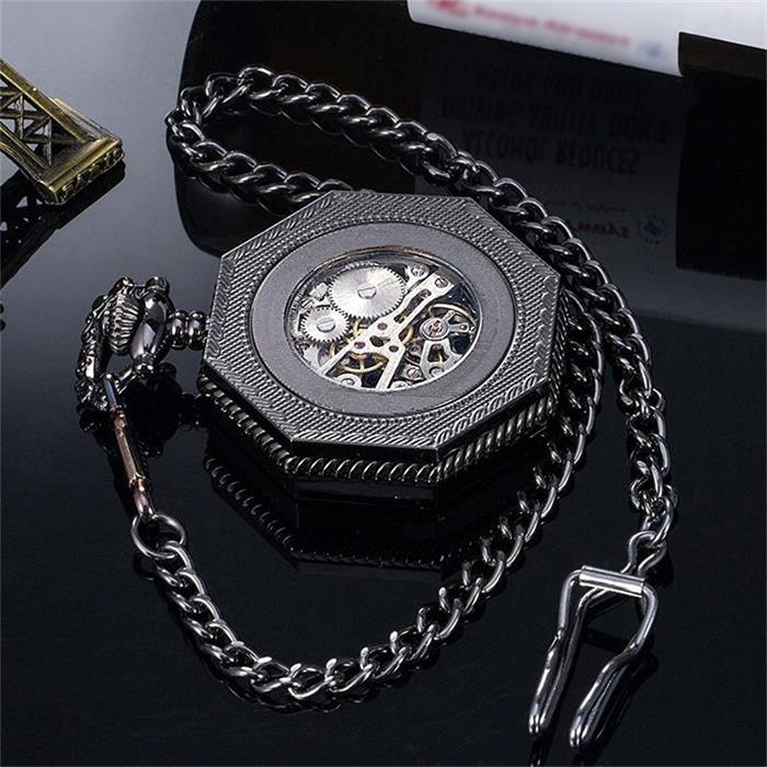 New creative retro retro clamshell mechanical pocket watch men's and women's Roman numerals hollowed-out creative table gift watch_voghion.com