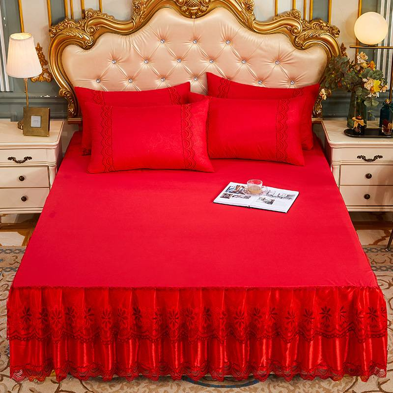 Gonna da letto minimalista in stile principessa - Elegante bordo in pizzo con orlo a balza a doppio strato_voghion.com