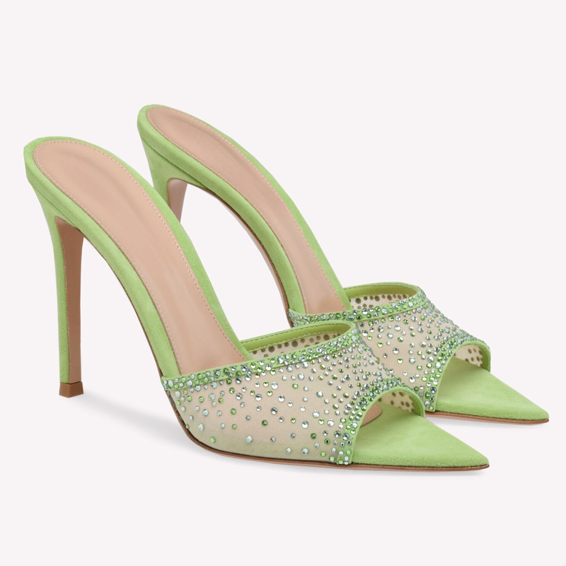 Sandali con tacco alto e strass da donna - Sandali eleganti con punta aperta e punta affilata_voghion.com