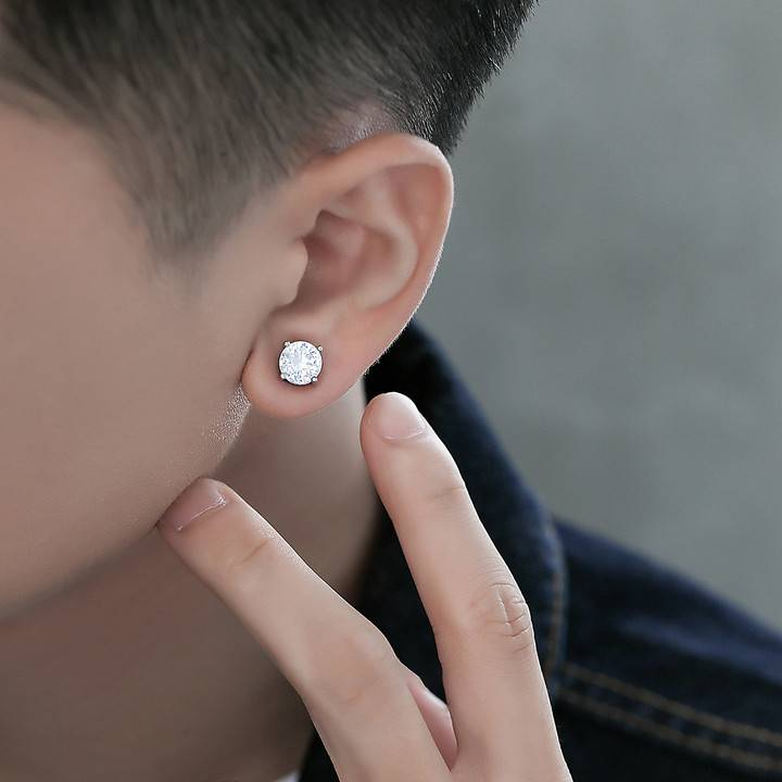 Orecchini a clip magnetici per uomo, orecchini a bottone in acciaio al titanio ipoallergenico con zirconi cubici, orecchino singolo in stile punk senza foro_voghion.com