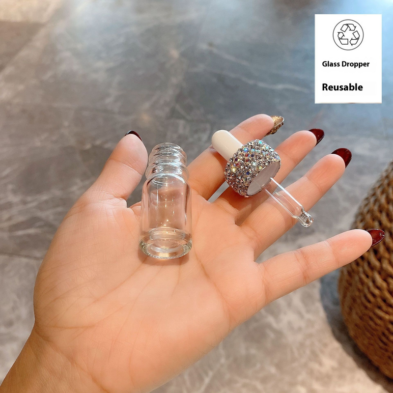 Premium Glass Dropper Bottle For Serums & Essential Oils – Elegant Diamond-Cut Design (5ml/10ml, Leakproof, Refillable, Silver & Crystal Options)_voghion.com