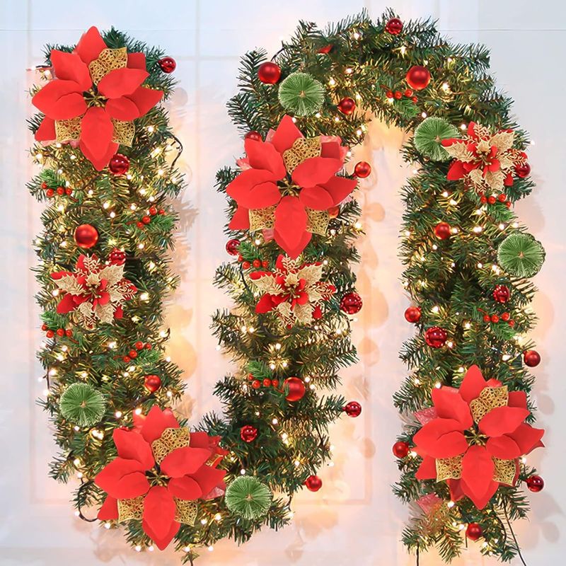 Ghirlanda natalizia da 2,7 m/1,8 m con 50 luci LED, resistente decorazione natalizia in PVC da appendere alla porta per albero di Natale, parete, camino_voghion.com