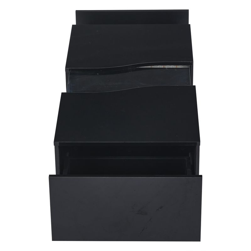 Table basse moderne à LED avec 2 tiroirs, 100 x 50 x 35 cm, plateau en acrylique noir brillant avec éclairage LED, table d'appoint en MDF pour salon et chambre._voghion.com