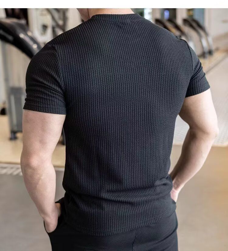 Men's Short-sleeved T-shirt Summer New Slim-fit Business Casual Fashion Versatile High-end Striped Crew Neck Bottoming Shirt_voghion.com