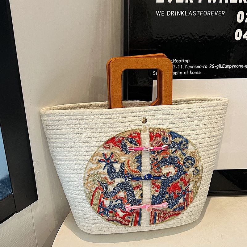 2025 Nuova borsa in paglia intrecciata a mano in stile cinese, in rattan, per le vacanze estive in spiaggia_voghion.com